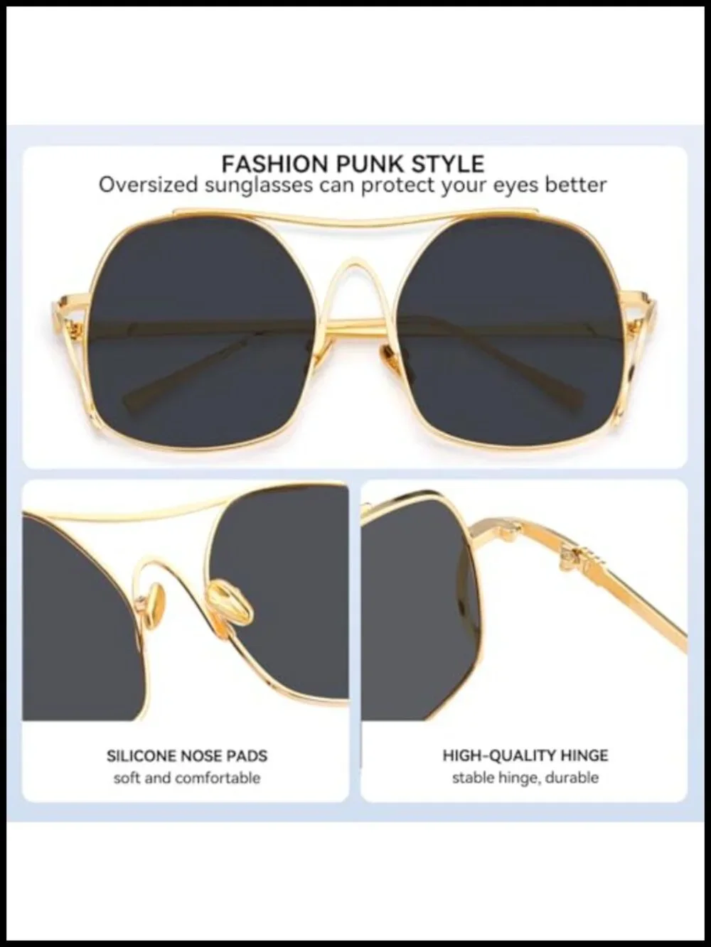 Oversized Aviator Sunglasses Women Metal Frame UV400 Retro Punk Shades
